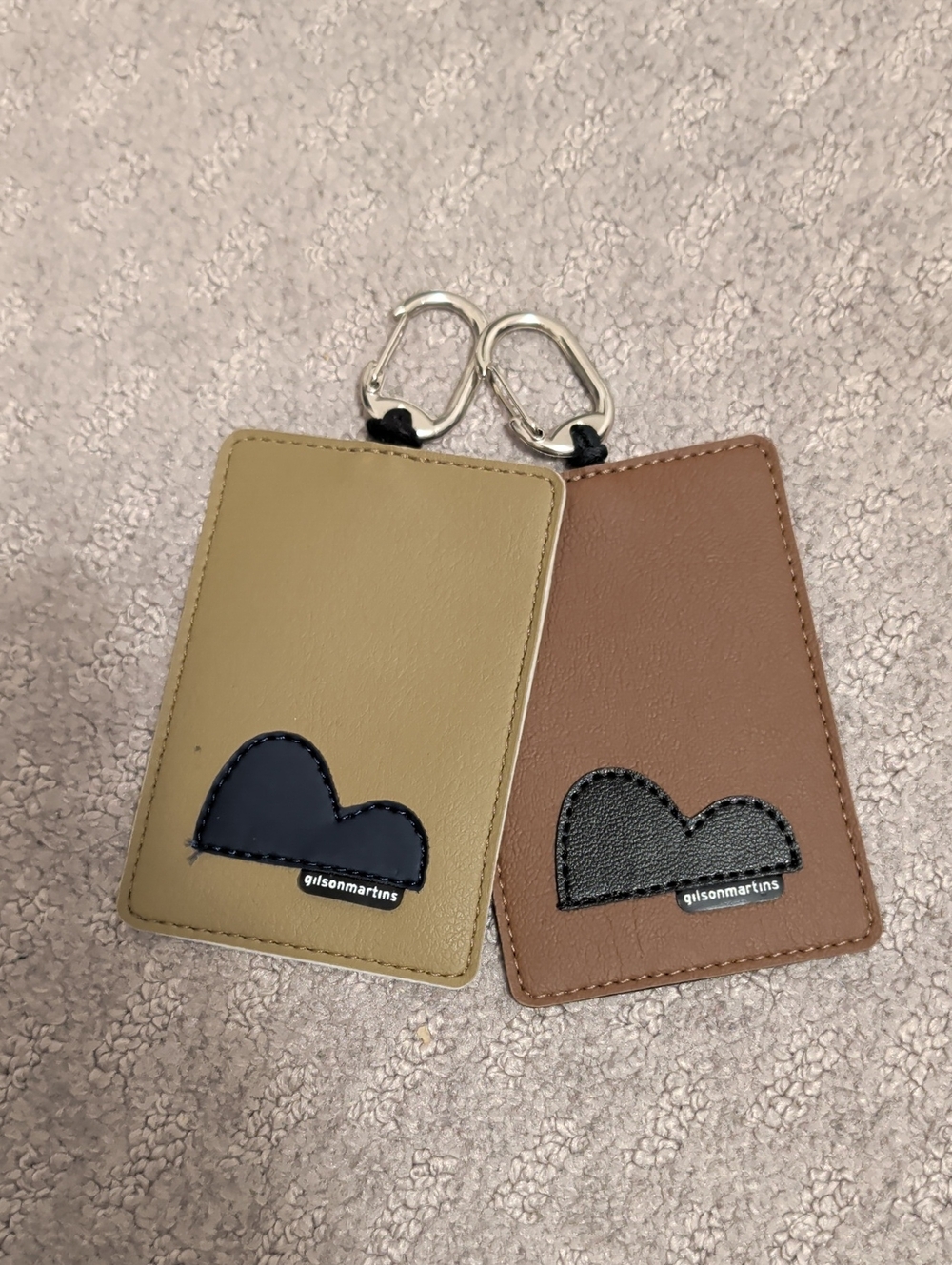 Heart Accent Card Holder Keychain Duo in Olive and Brown